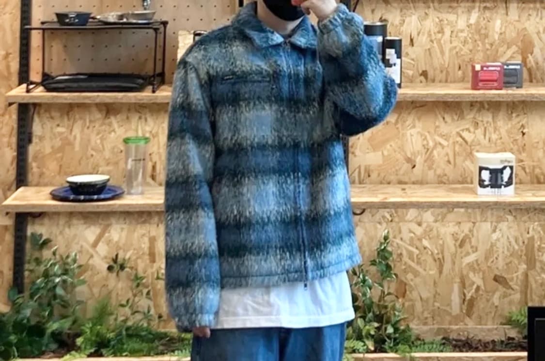 디스이즈네버댓 브러쉬드 체크 자켓 블루 후리스 모헤어 상품이미지1