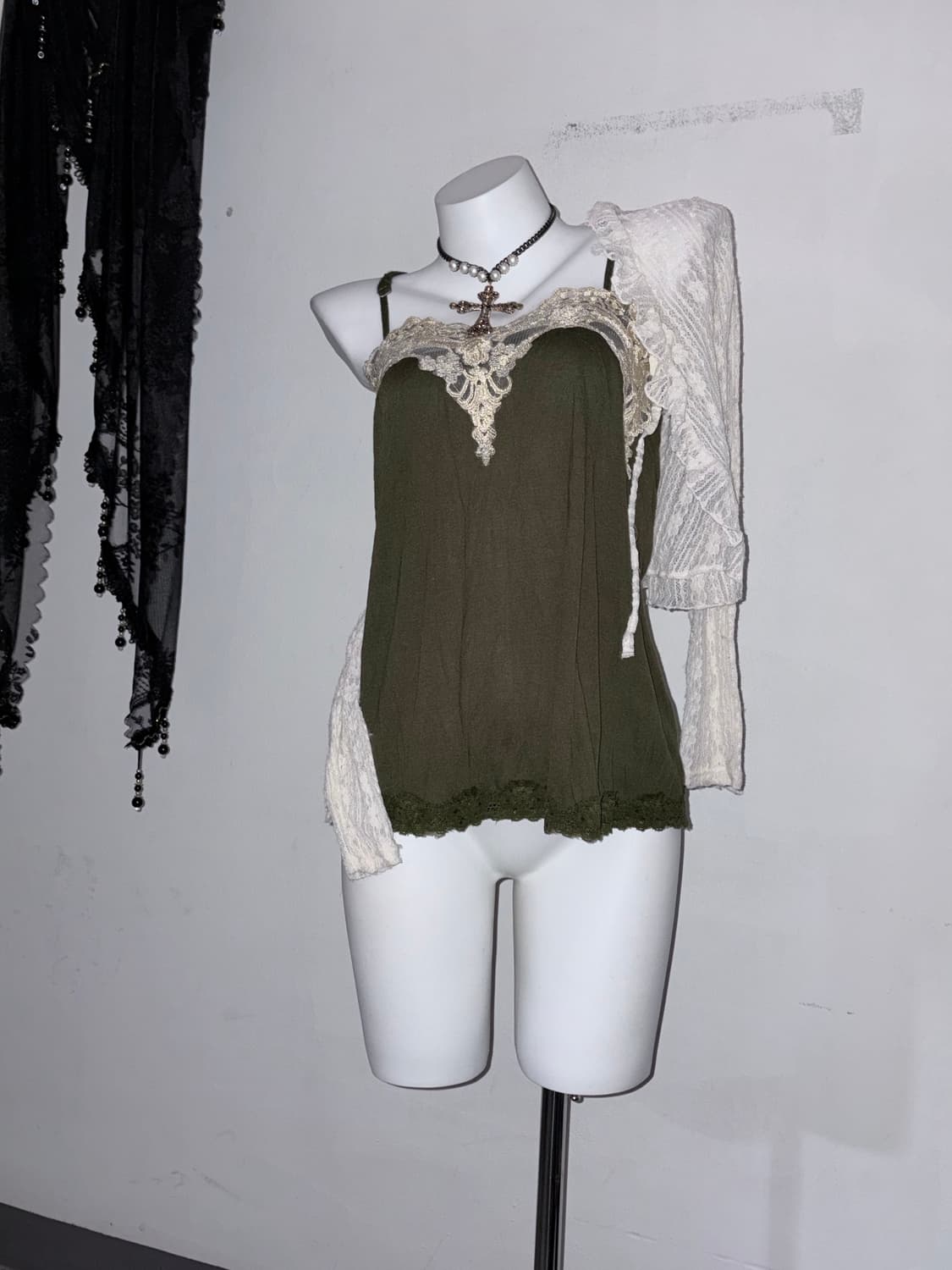 Rare) 페어리그런지 카키 오리엔탈 문양 레이스 나시  상품이미지7