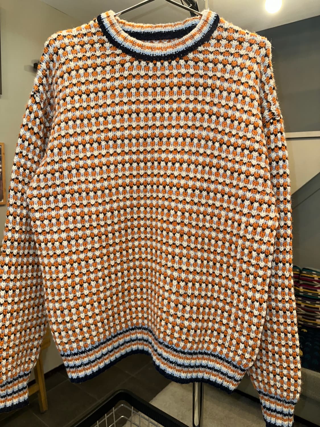 Beams check pattern detail wool knitwear 상품이미지5