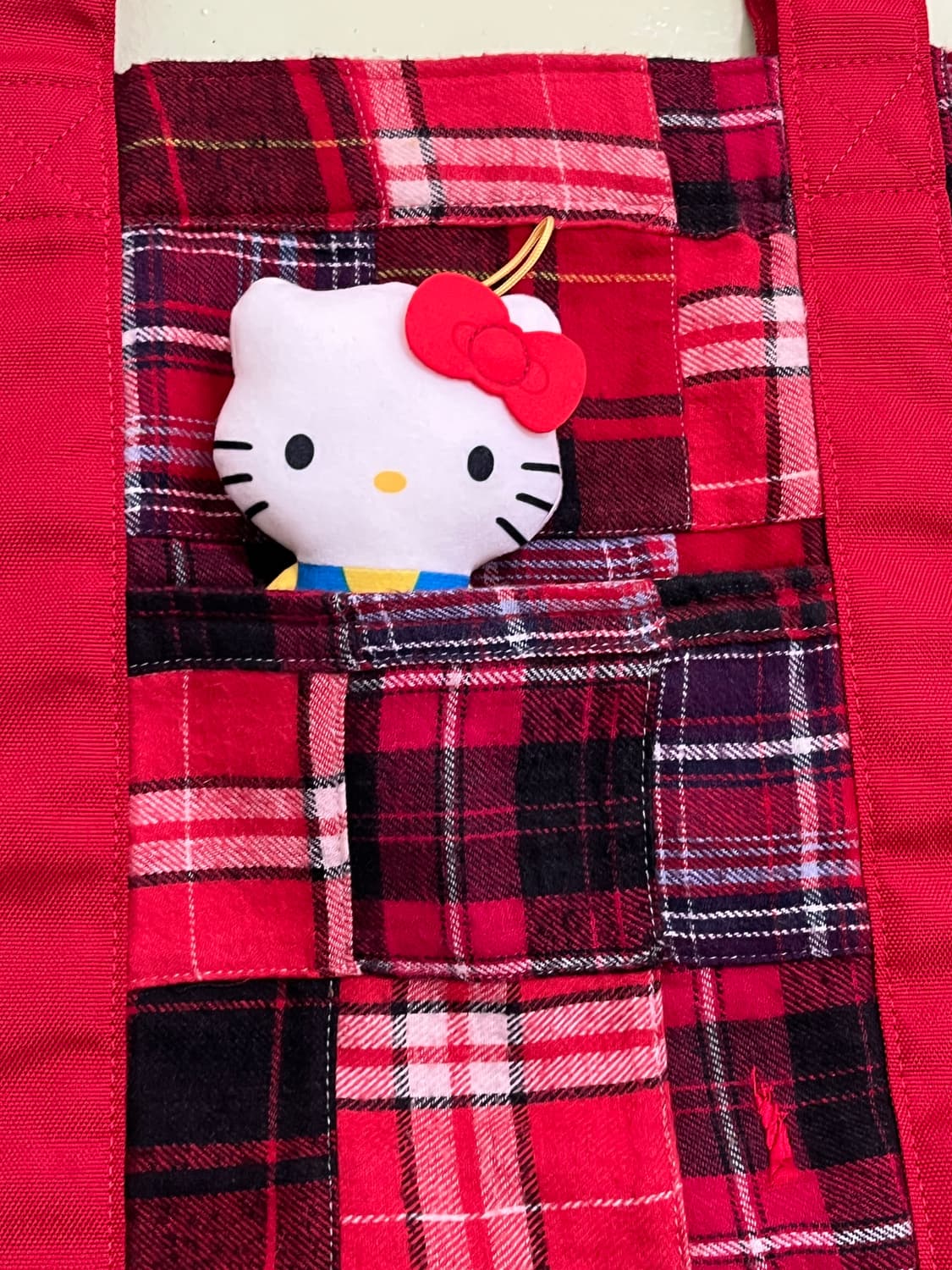 이스트보이 레드 패치워크 체크 토트백 🍝 상품이미지4