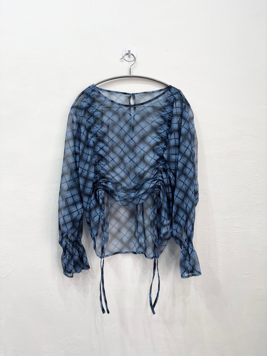 빈티지 시스루 체크 블라우스 상품이미지1