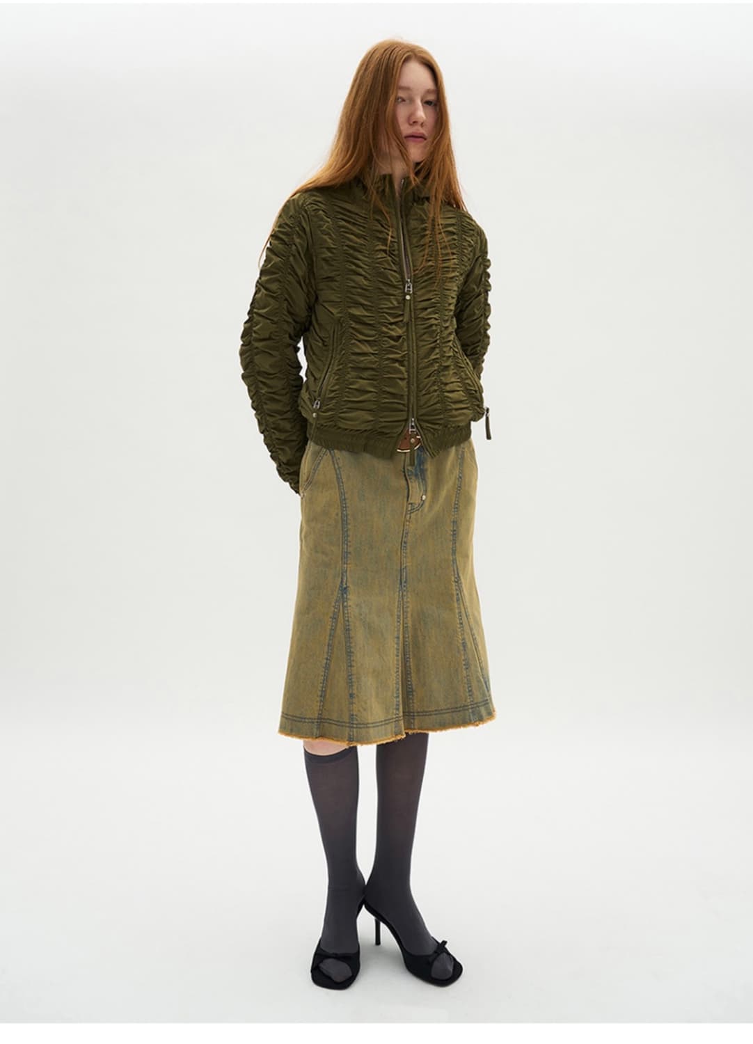 파르티멘토 우먼  3M 셔링 트랙 자켓_카키 상품이미지2