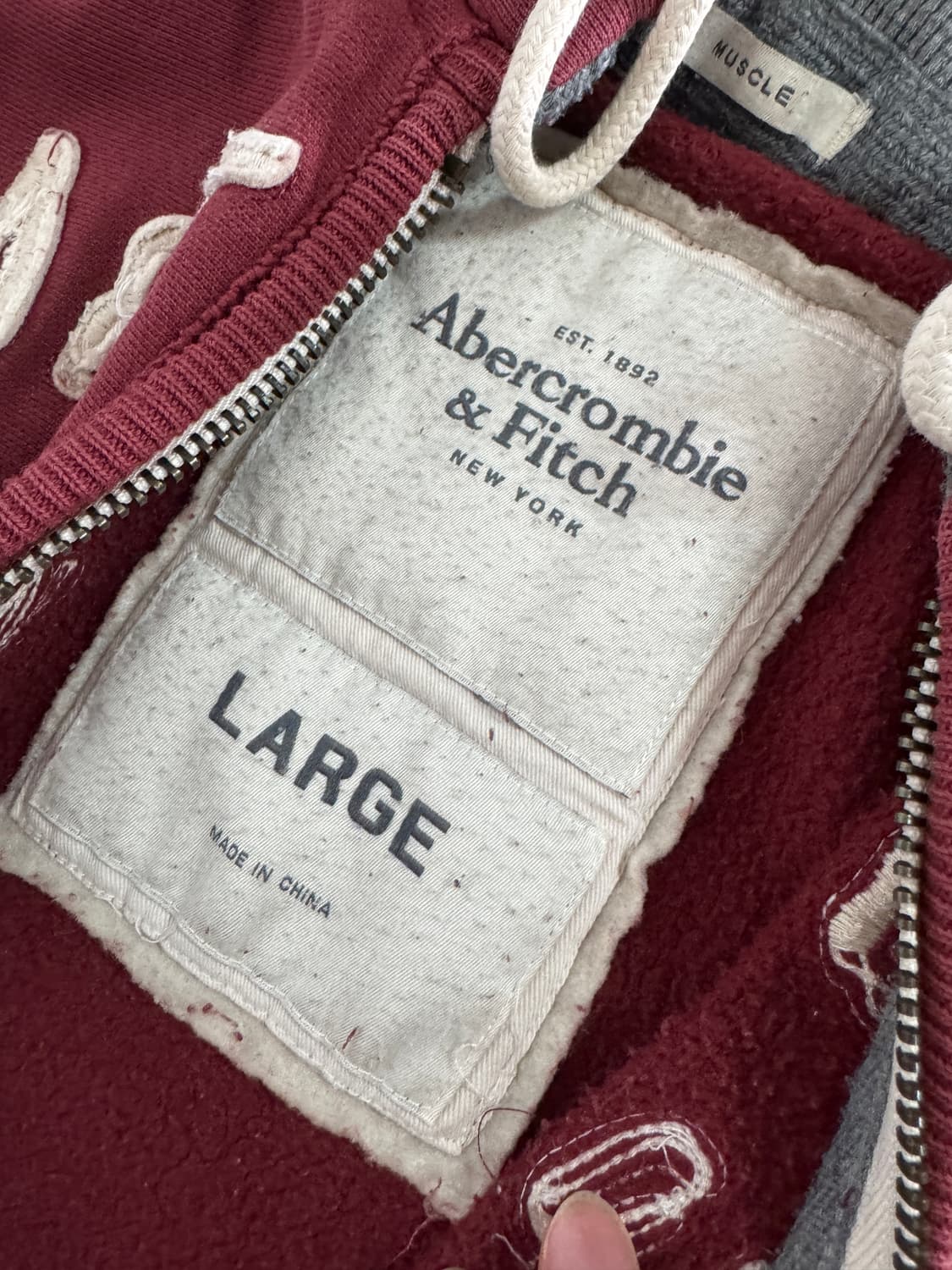 아베크롬비 시그니처 스펠아웃 기모 후드집업 L 버건디 상품이미지3