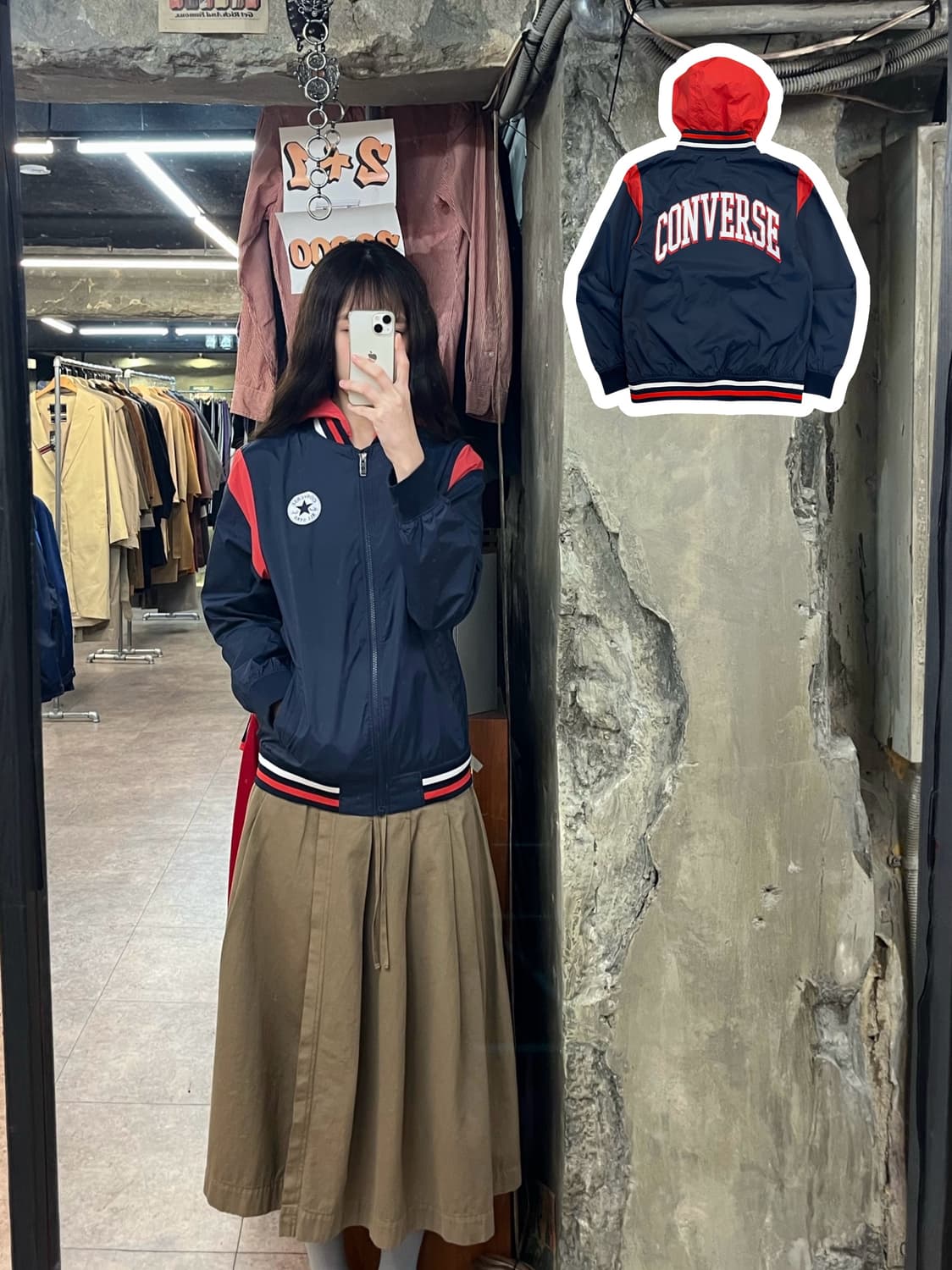 컨버스 배색 후드 바람막이 자켓 네이비 키즈 L #csz3059 상품이미지1