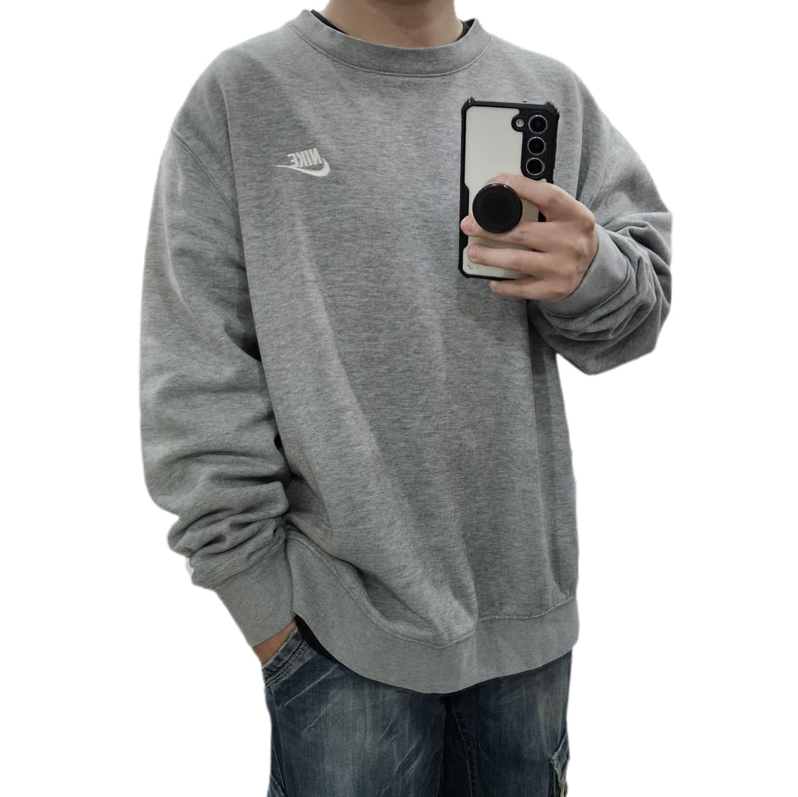 나이키 오버핏 기모 맨투맨 그레이 XL 105-110 상품이미지1