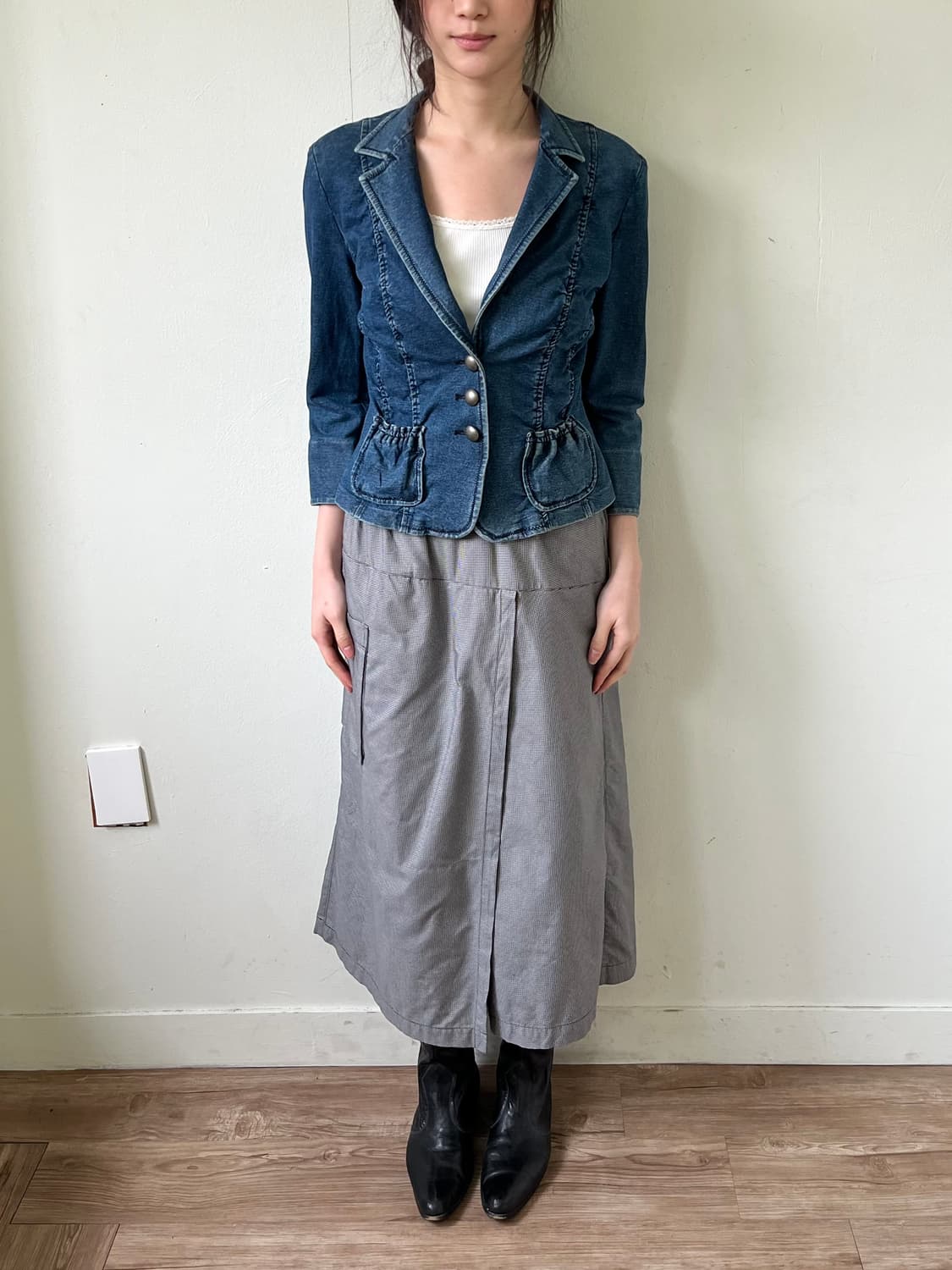 EMMAJAMES 셔링 크롭 데님 자켓 상품이미지9