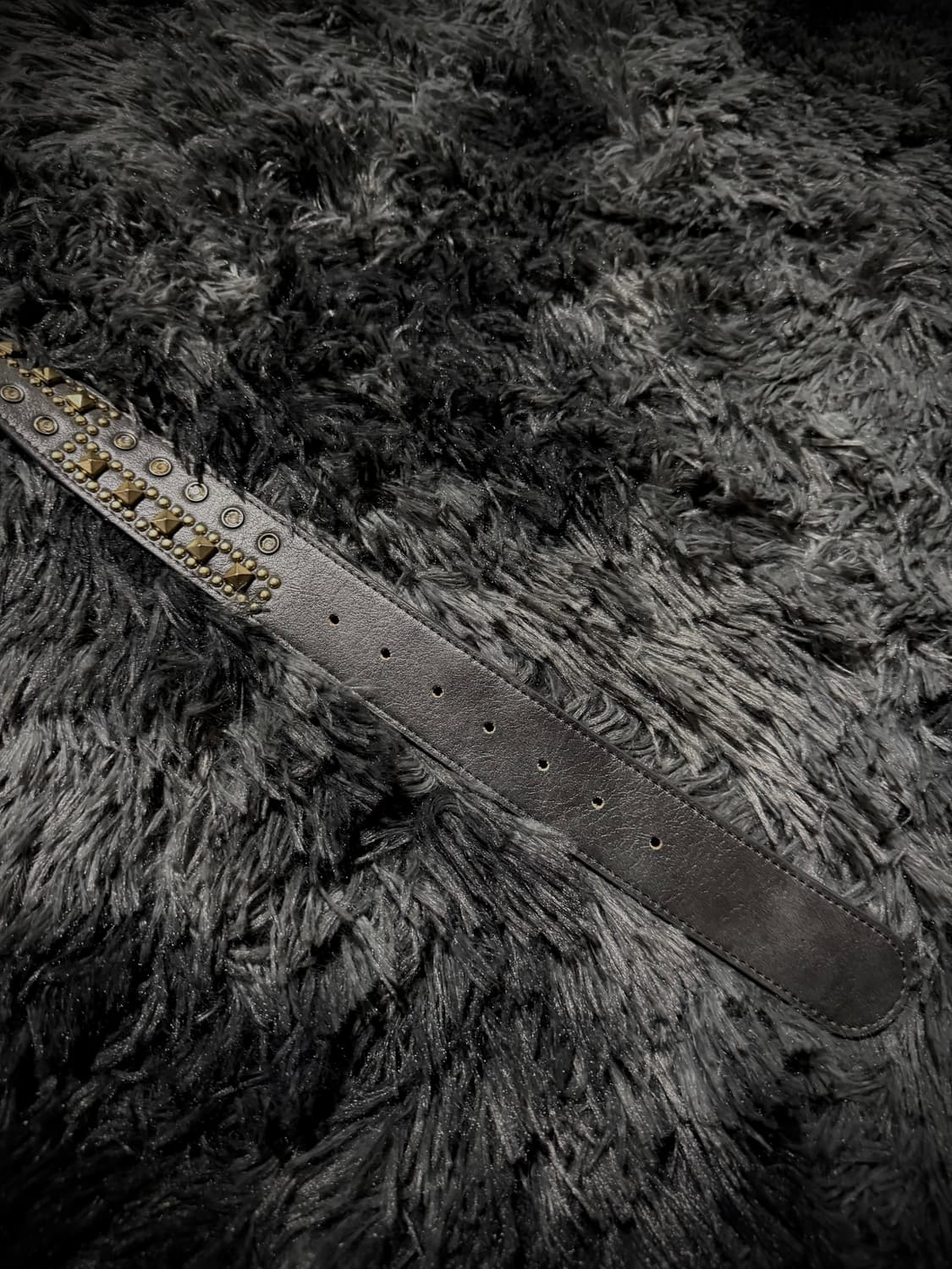 금장 벨크로 스터드  큐빅 블랙 가죽 벨트 상품이미지2