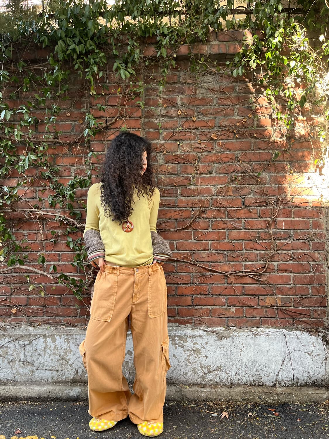 오렌지 브라운 와이드 카고 팬츠 상품이미지1