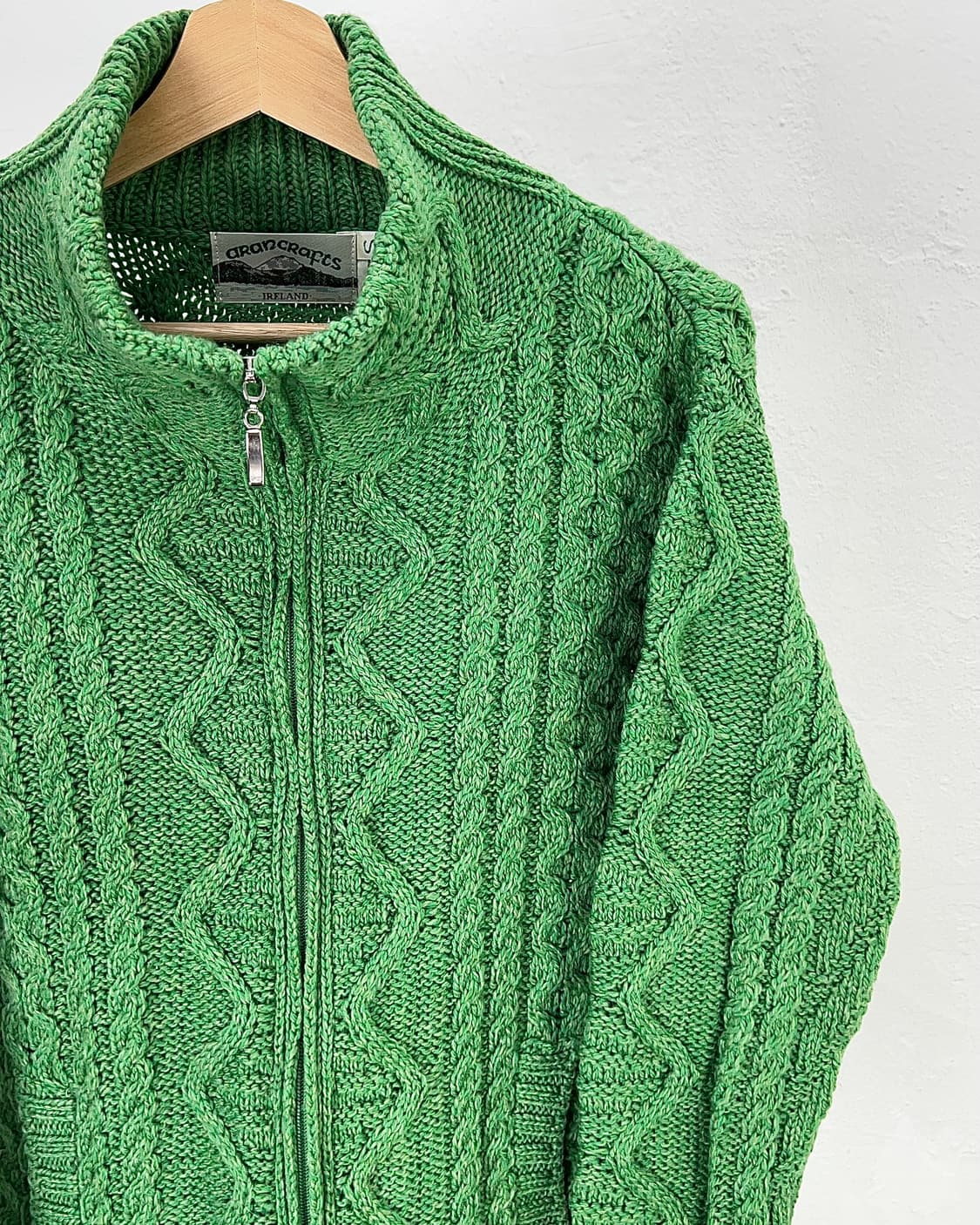 아란크래프트 믹스 그린 케이블 메리노 울 니트 가디건 상품이미지3