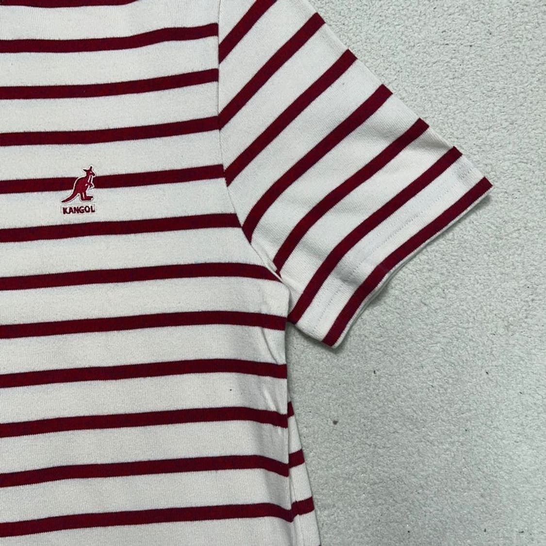 KANGOL 베이지+레드 스트라이프 반팔 M 상품이미지3