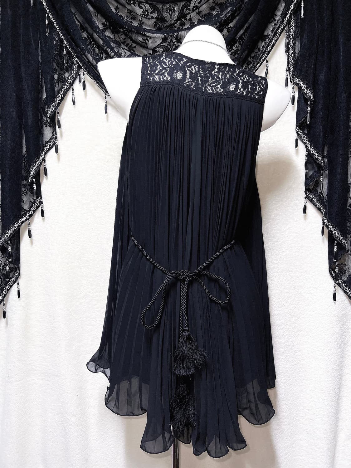 로맨틱고딕 고스펑크 블랙 레이스 쉬폰원피스 드레스 아카이브 핀터 페어리 상품이미지8