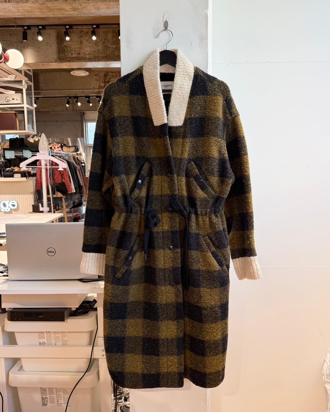 이자벨마랑 딥옐로우 체크패턴 울 롱 코트  상품이미지2