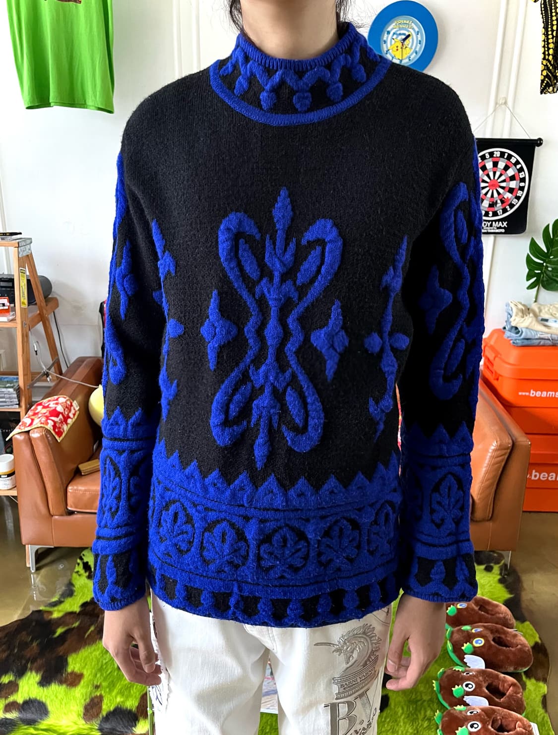1980-90s CREATEUR 3D Tribal Trim Knit 상품이미지2
