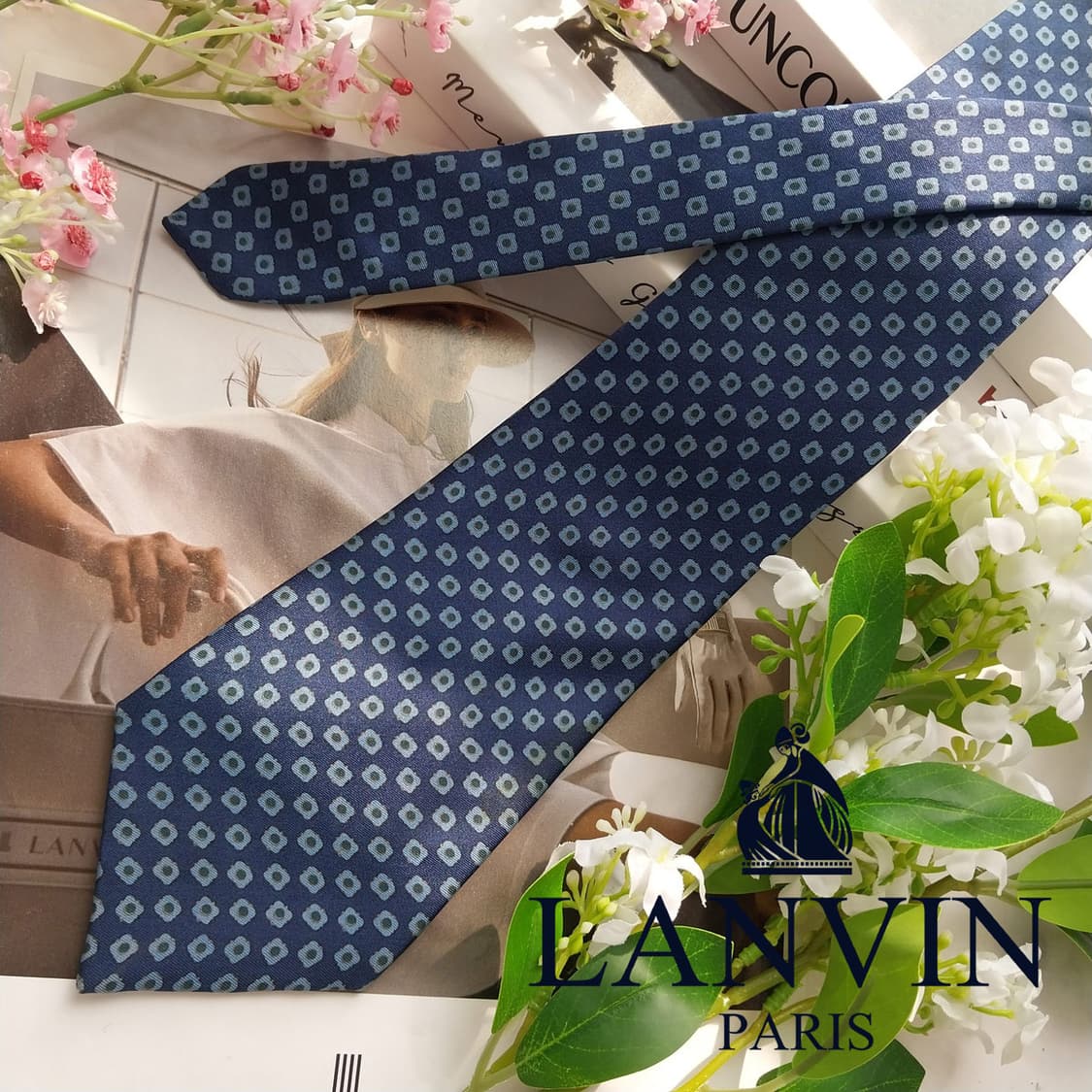 LANVIN 랑방 넥타이 네이비 패턴 A+~A등급 K2424 상품이미지2