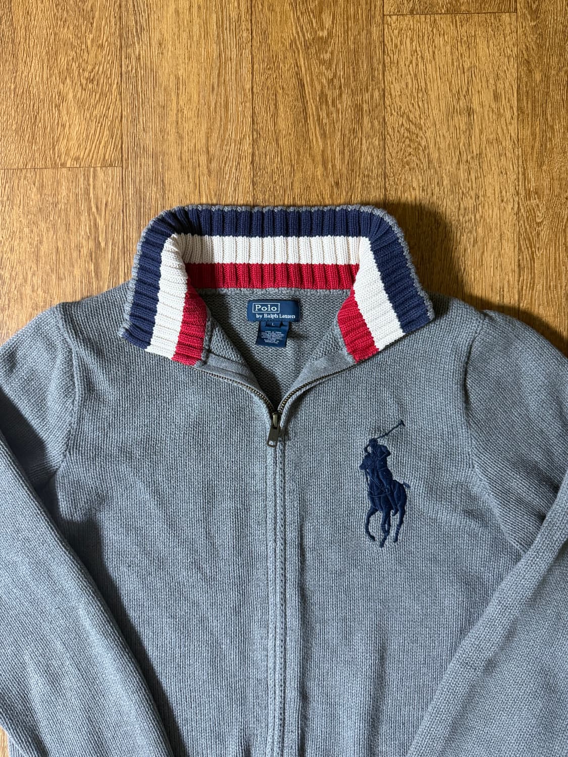 (희귀매물!!)폴로 빅포니 그레이 배색 니트집업 상품이미지1