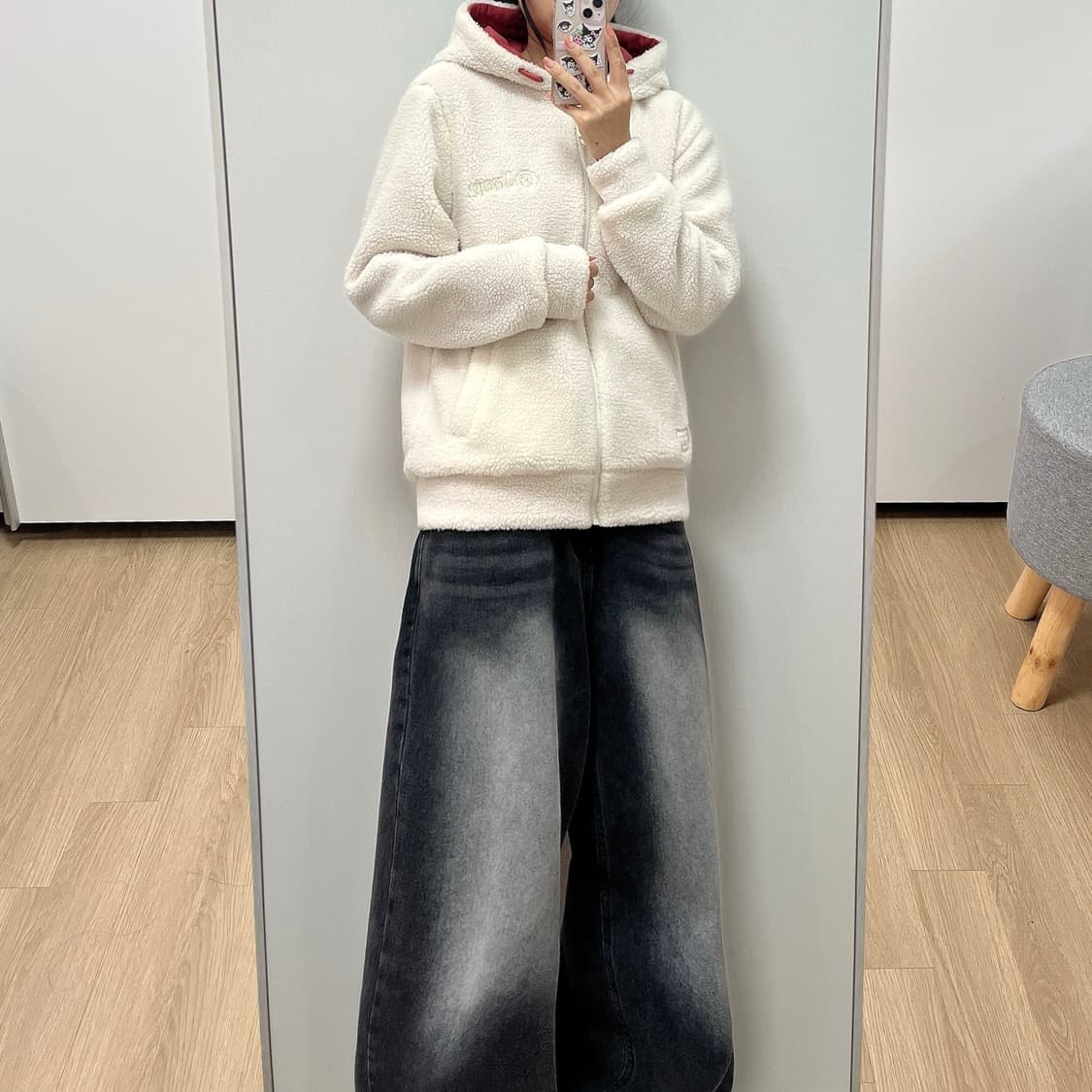 지프 리버시블 핑크 양털 뽀글이 양면 플리스 후드집업 상품이미지1