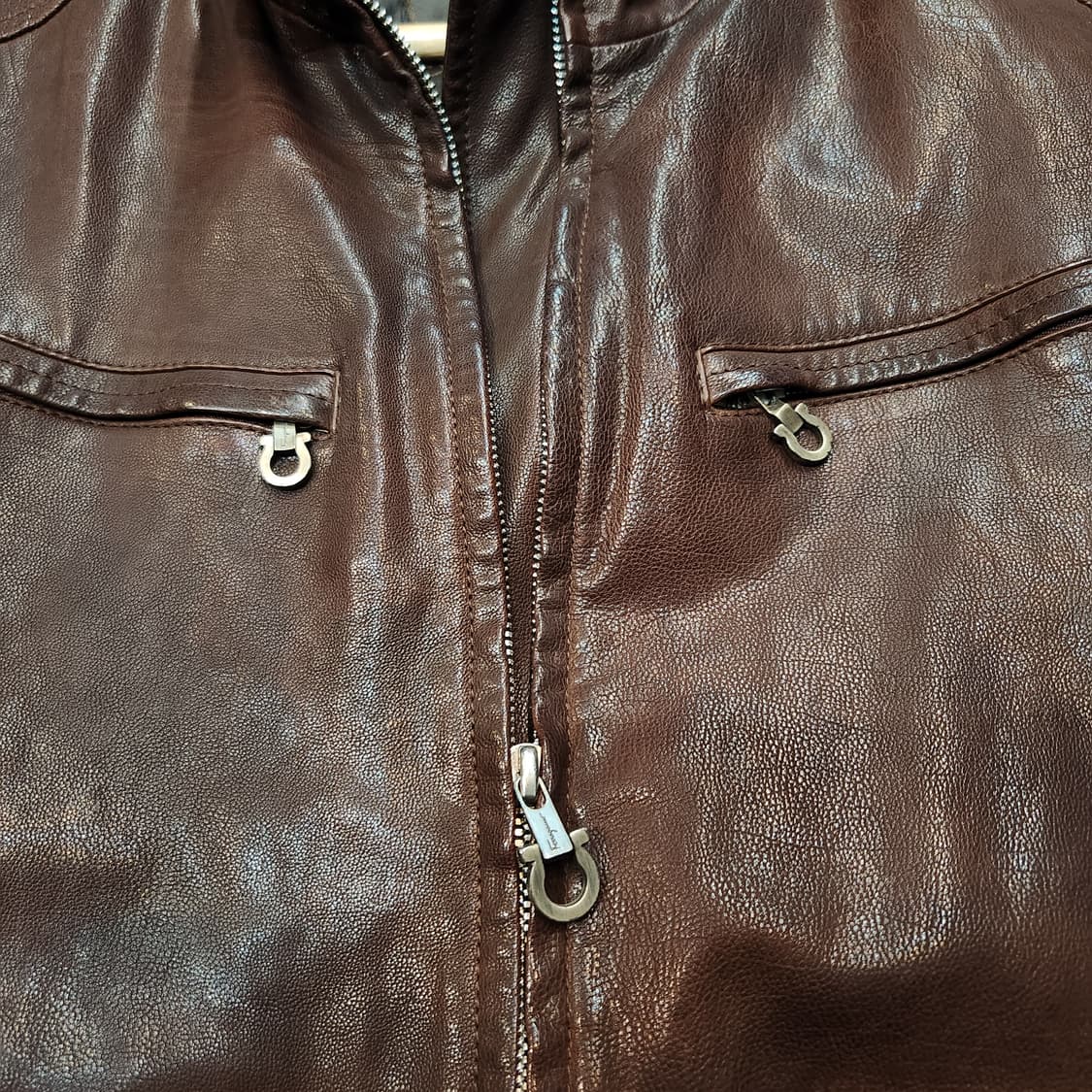 페레가모 이태리 00s 오일 양가죽 A-2 자켓 M 100 상품이미지2