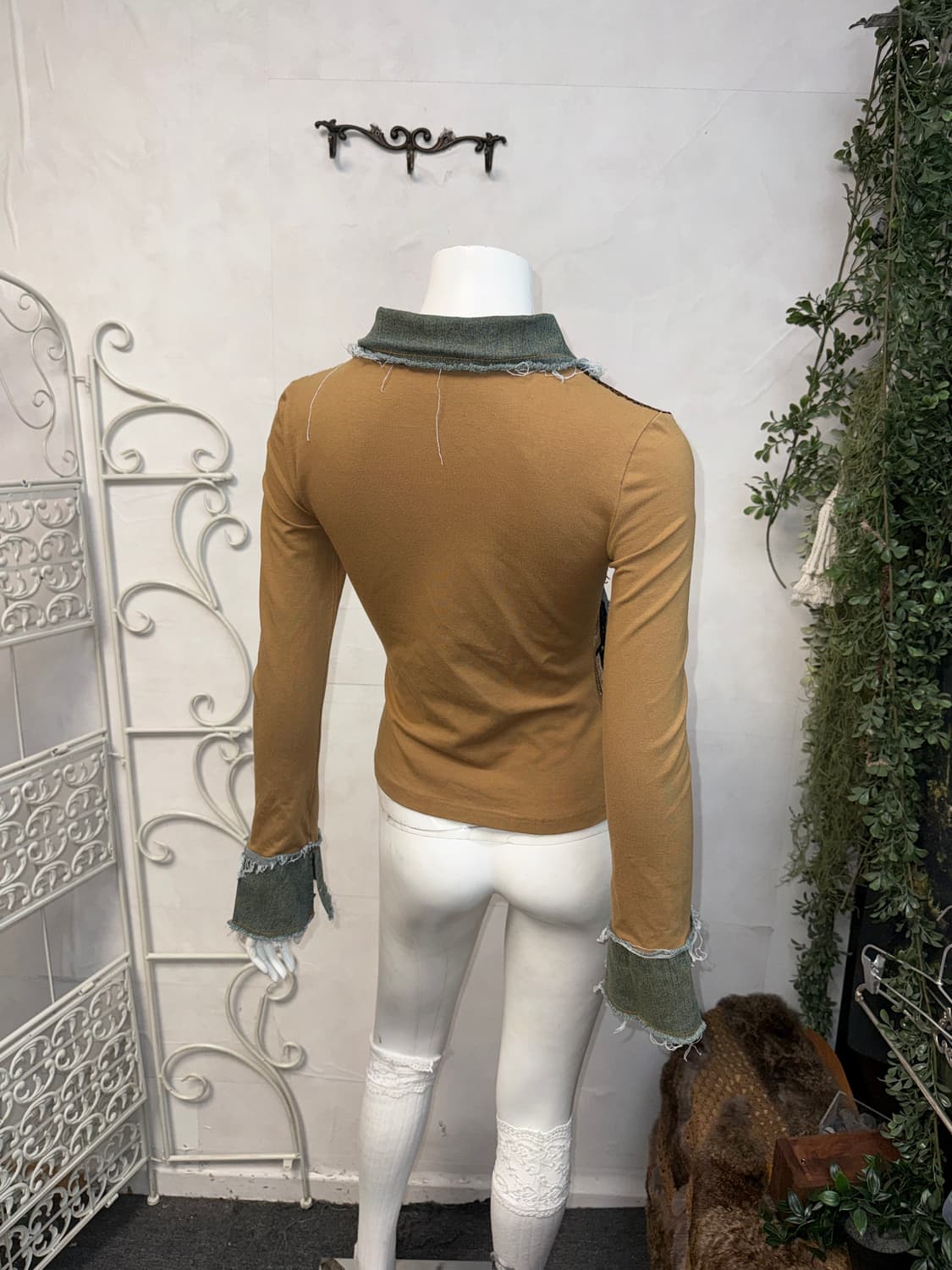 Brown ethnic lace knit patch denim zipup 상품이미지7