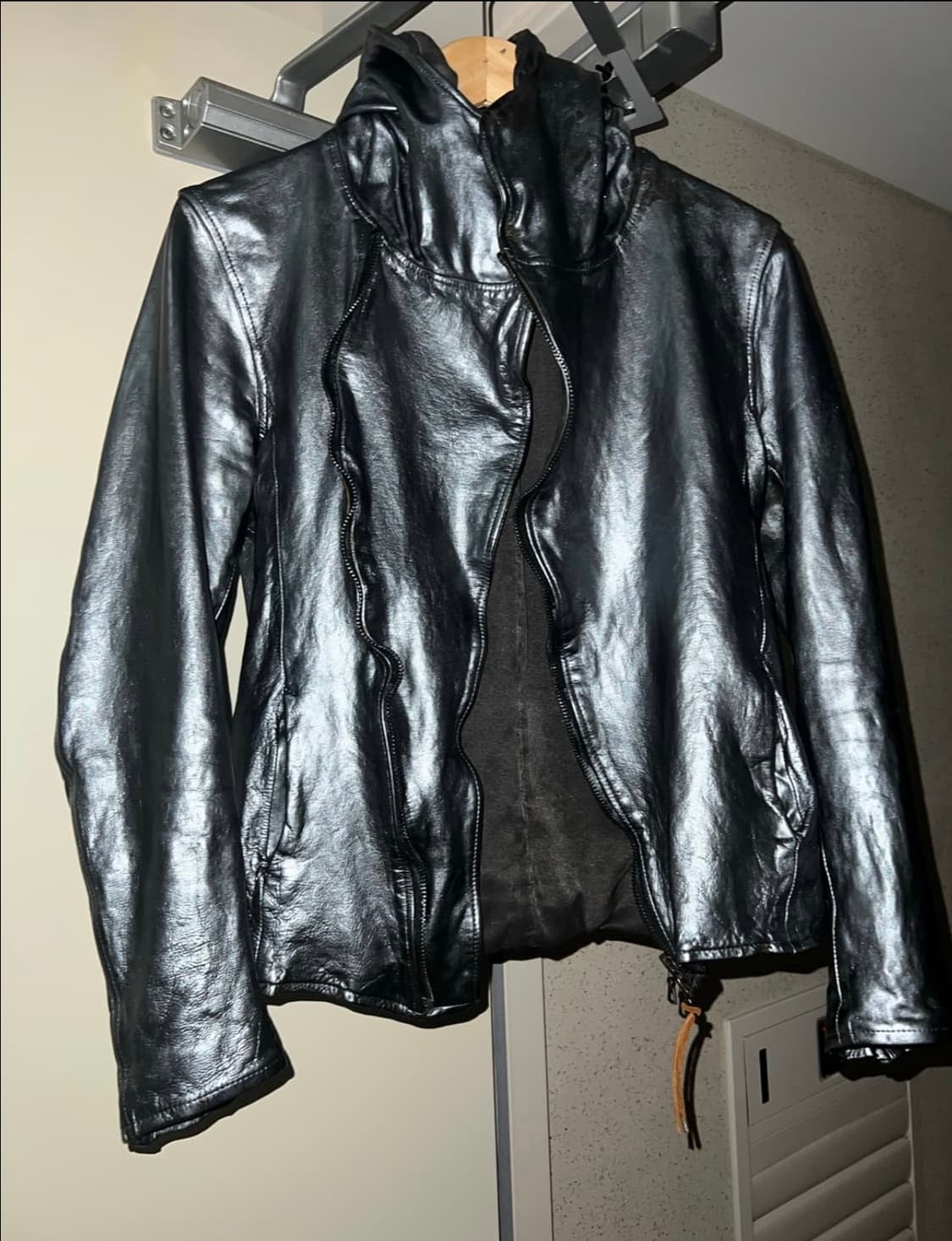 백래쉬 홀스하이드 하이넥 후디드 바이커 자켓 실버 상품이미지2