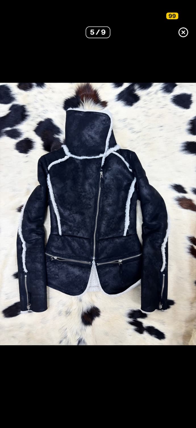 블랙 무스탕 자켓 숏 퍼트리밍 큐빈티지 아케호무 샵502 갸루 펑크 상품이미지3