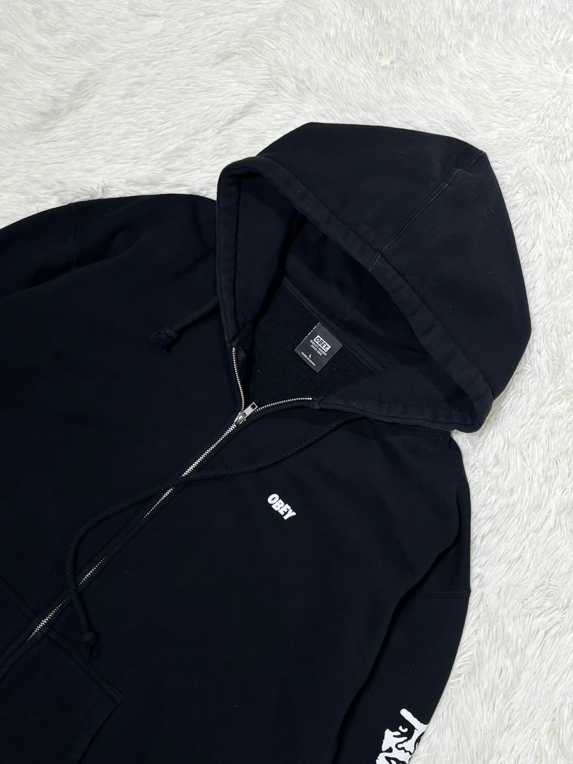 오베이 블랙 사이드로고 후드집업 상품이미지5