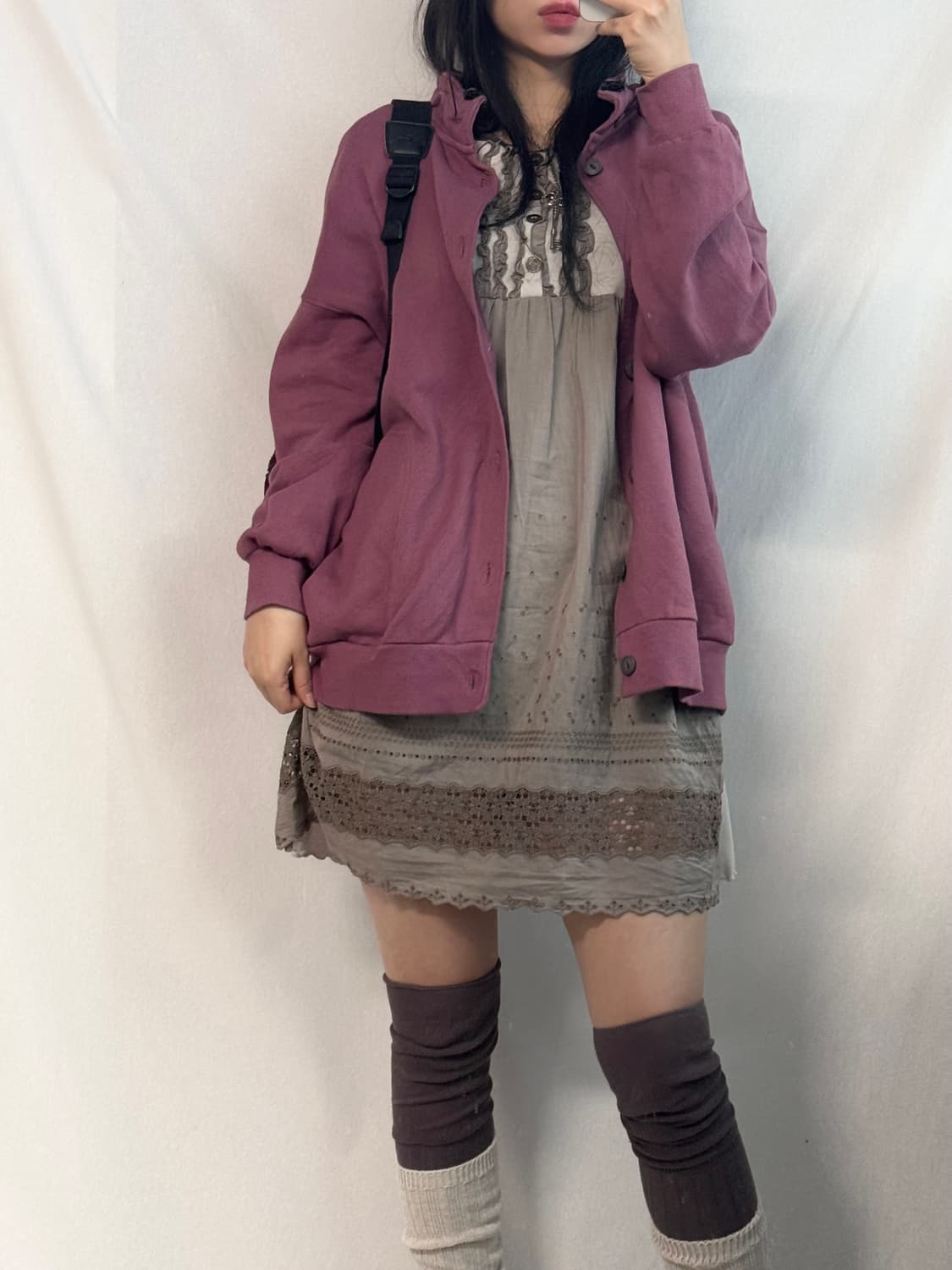 스트링 넥 코튼 가디건 버튼 프릴 원피스 3pcs SET 상품이미지5