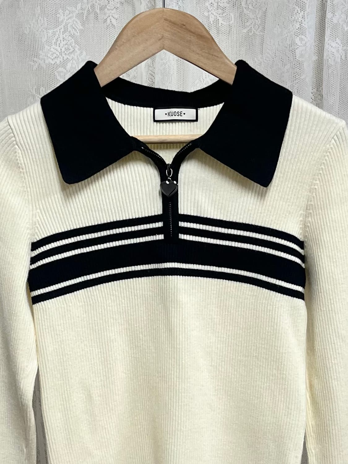S) 쿠오세 KUOSE 카라 골지 니트 아이보리 상품이미지3