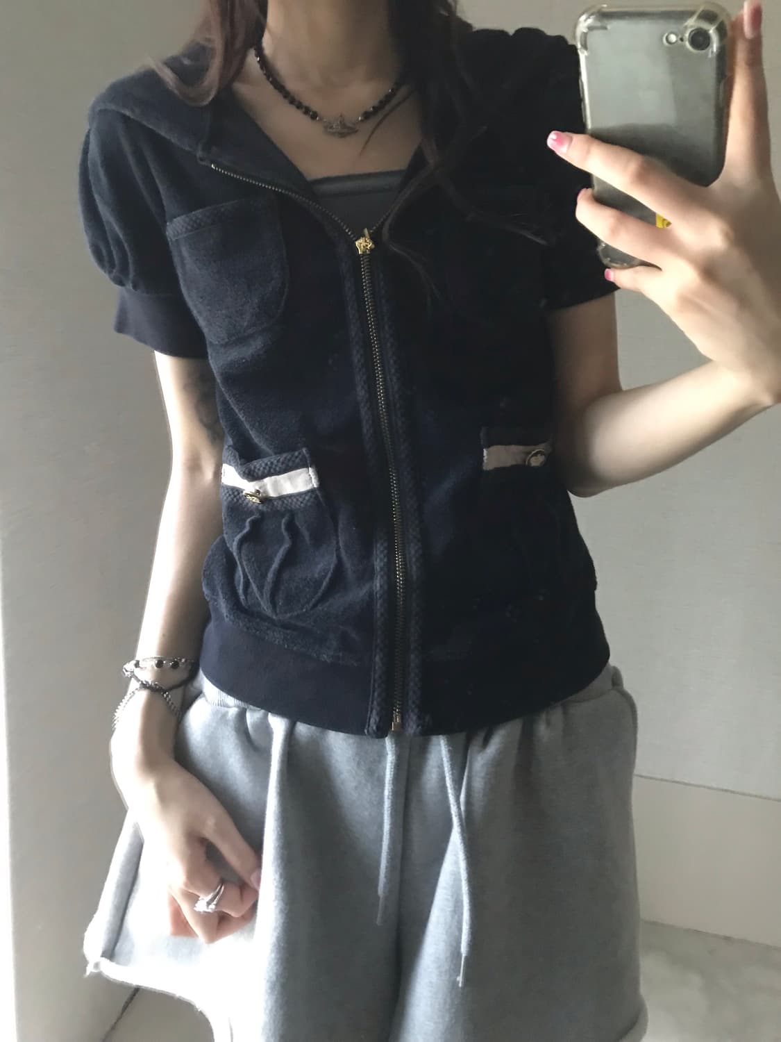 쥬씨꾸뛰르 테리 반팔 후드집업 상품이미지1