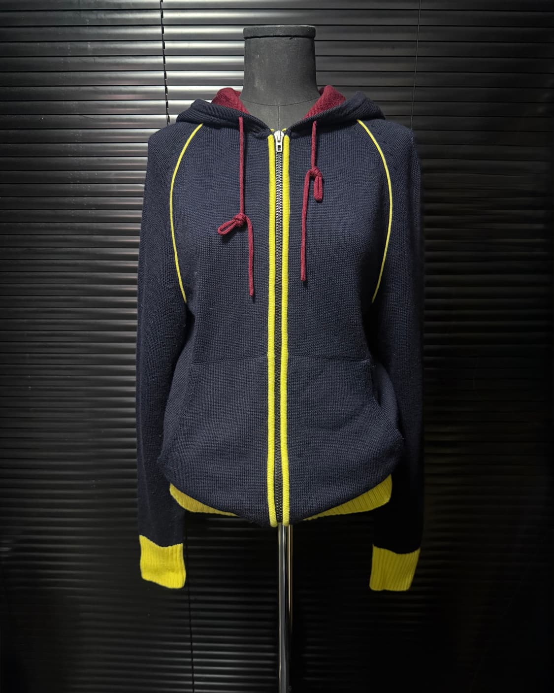 CK 캘빈클라인 울 니트 후드 집업 배색 버건디 노랑 옐로우 남색 네이비 상품이미지1