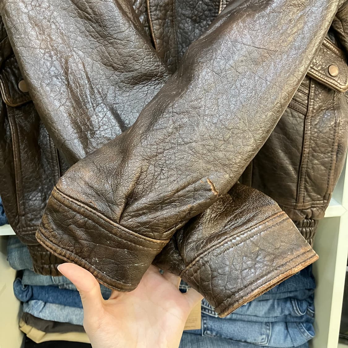 VTG 무스탕 & 레더 봄버 자켓 브라운 상품이미지4