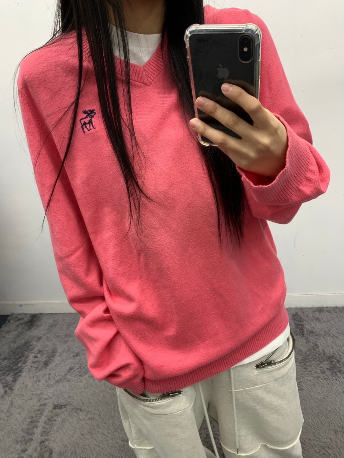 아베크롬비 오버핏 핑크 브이넥 니트 상품이미지2