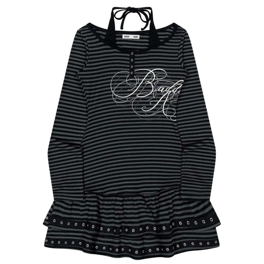 새상품) 니어노어 baddie angel 홀터넥 원피스 블랙 스트라이프 상품이미지2