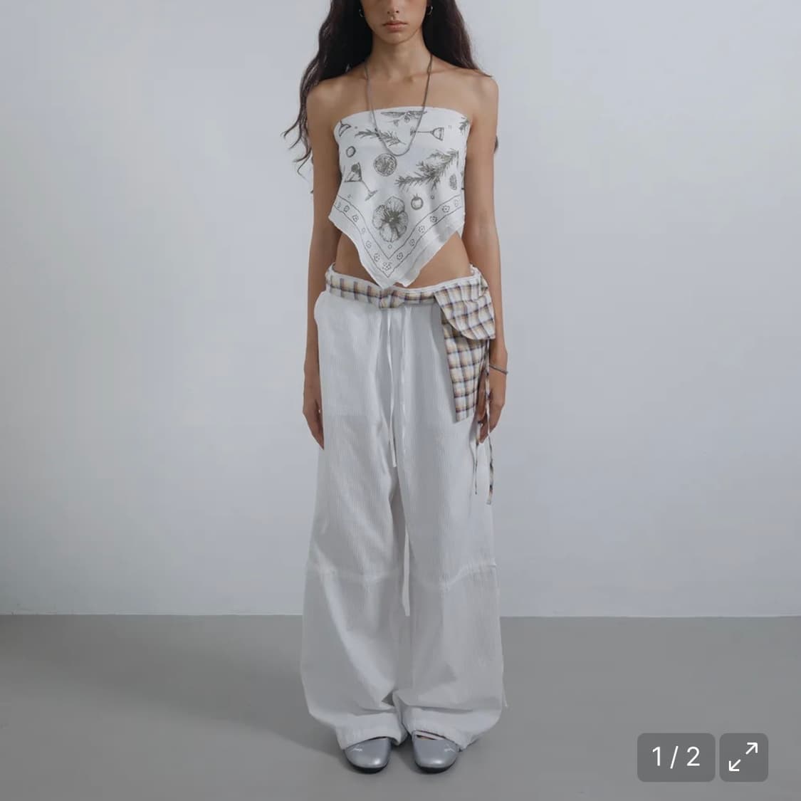 웻태그CHECK POCKET SIDE STRING PANTS WHITE  상품이미지1