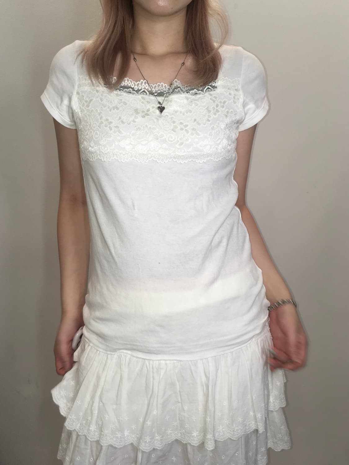 jpn vintage 아이보리 레이스 반팔 티셔츠 상품이미지3