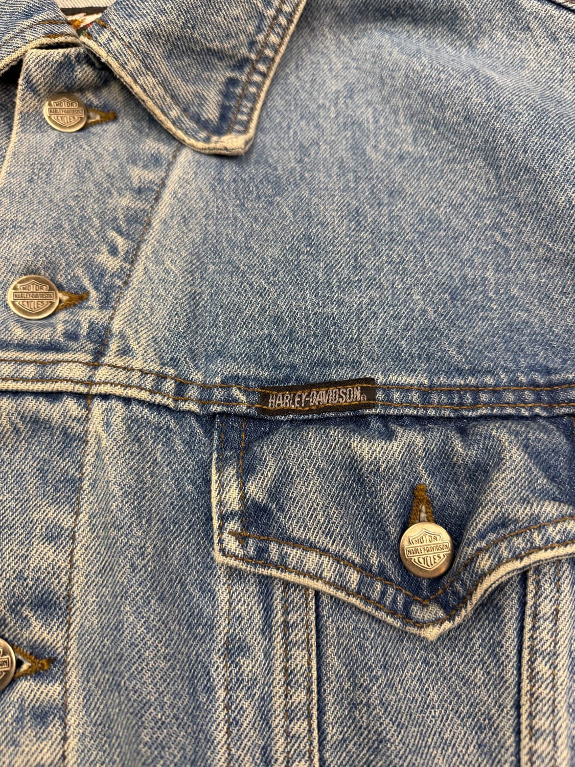 L) 할리데이비슨 빈티지 후면 빅로고 패치 워싱 연청 데님 자켓 상품이미지3