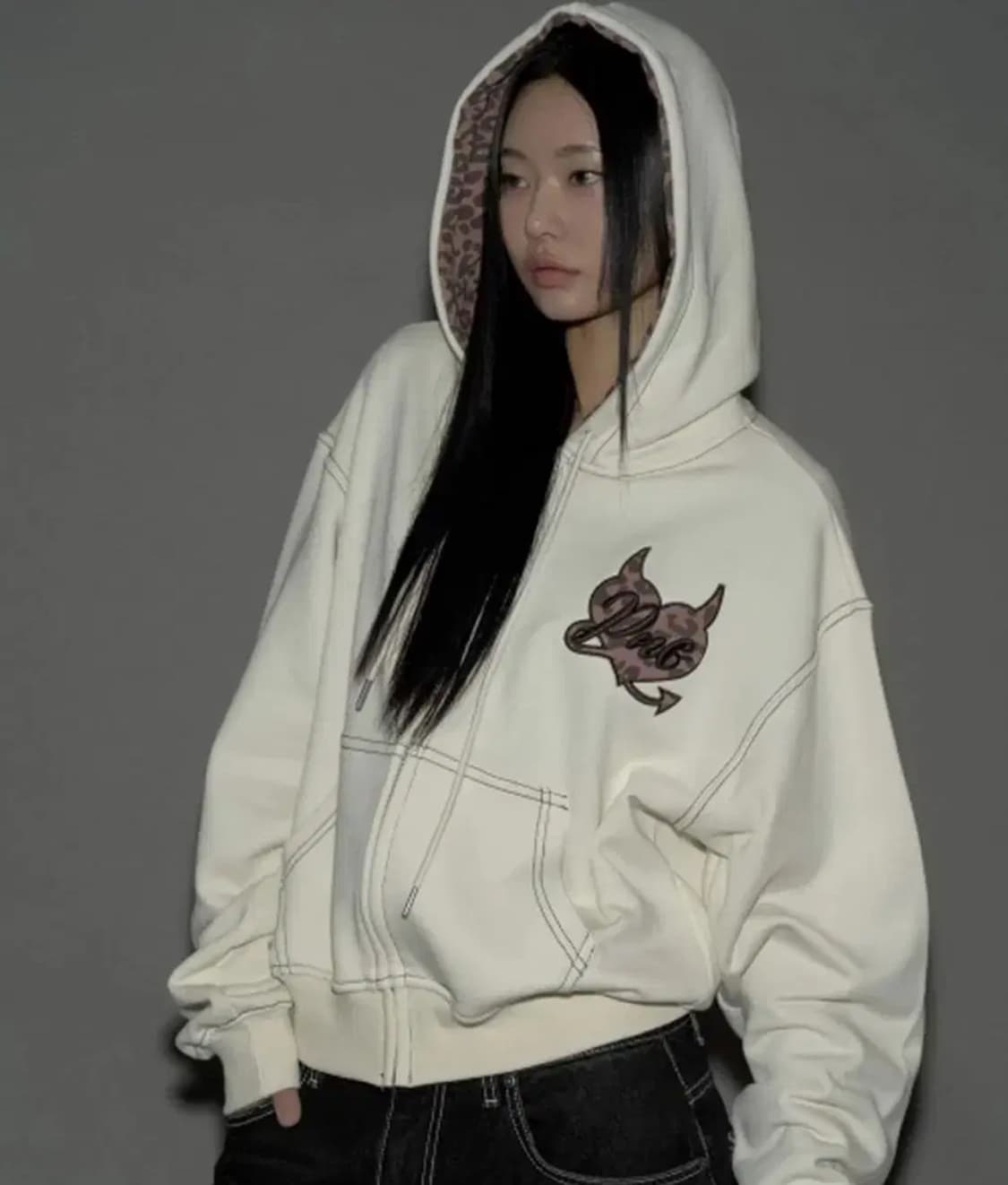 플리즈노팔로우 레오파드 후드집업 아이보리 상품이미지1