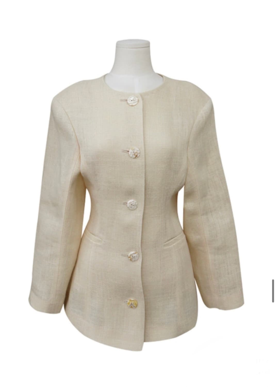 프레클(freckle) 빈티지 무드 리넨 노카라 자켓 (아이보리) 상품이미지4