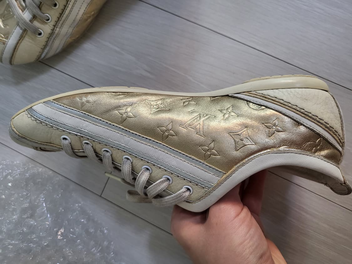 (정품)루이비통 여성 가죽 스니커즈 아이보리/골드 230 상품이미지5