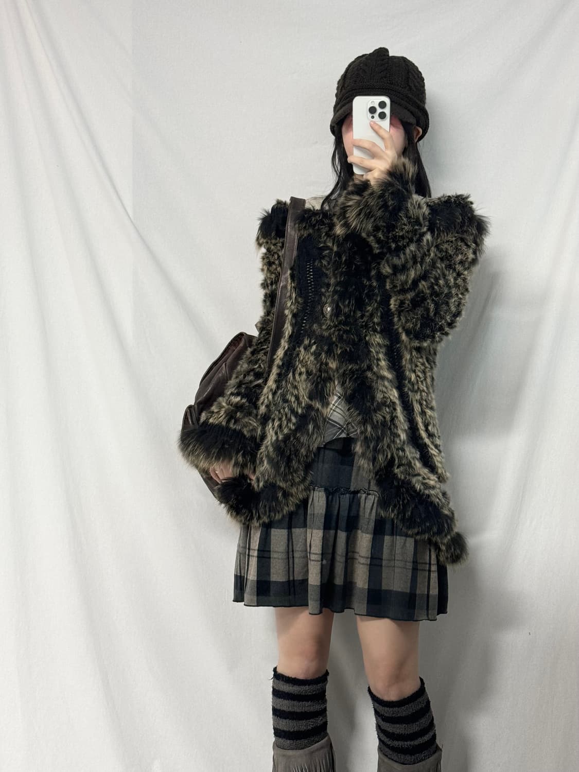 래빗/폭스 퍼 트리밍 울 니트 코트 상품이미지2