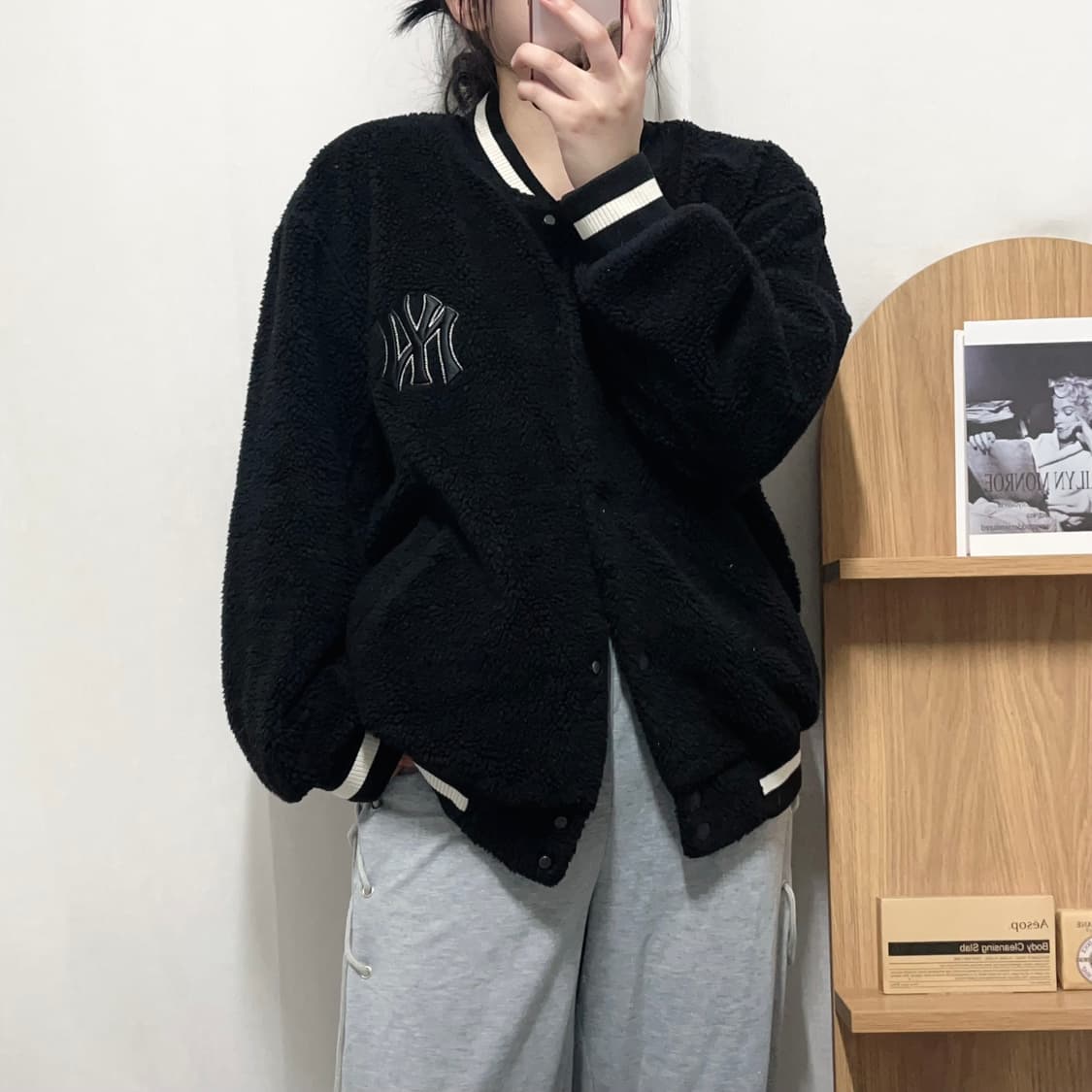 [정품] MLB 블랙 LA 뽀글이 자켓 [ S ] 상품이미지1