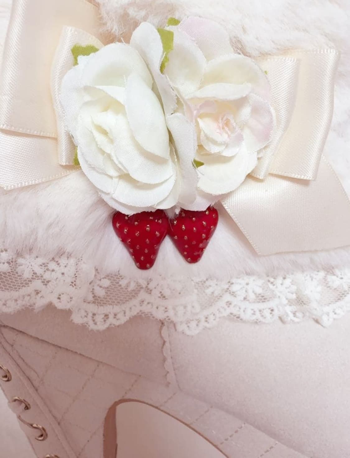 미사용) 리즈리사 크로스 레이스 스트로베리 퍼 숏부츠 240 양산형  상품이미지2