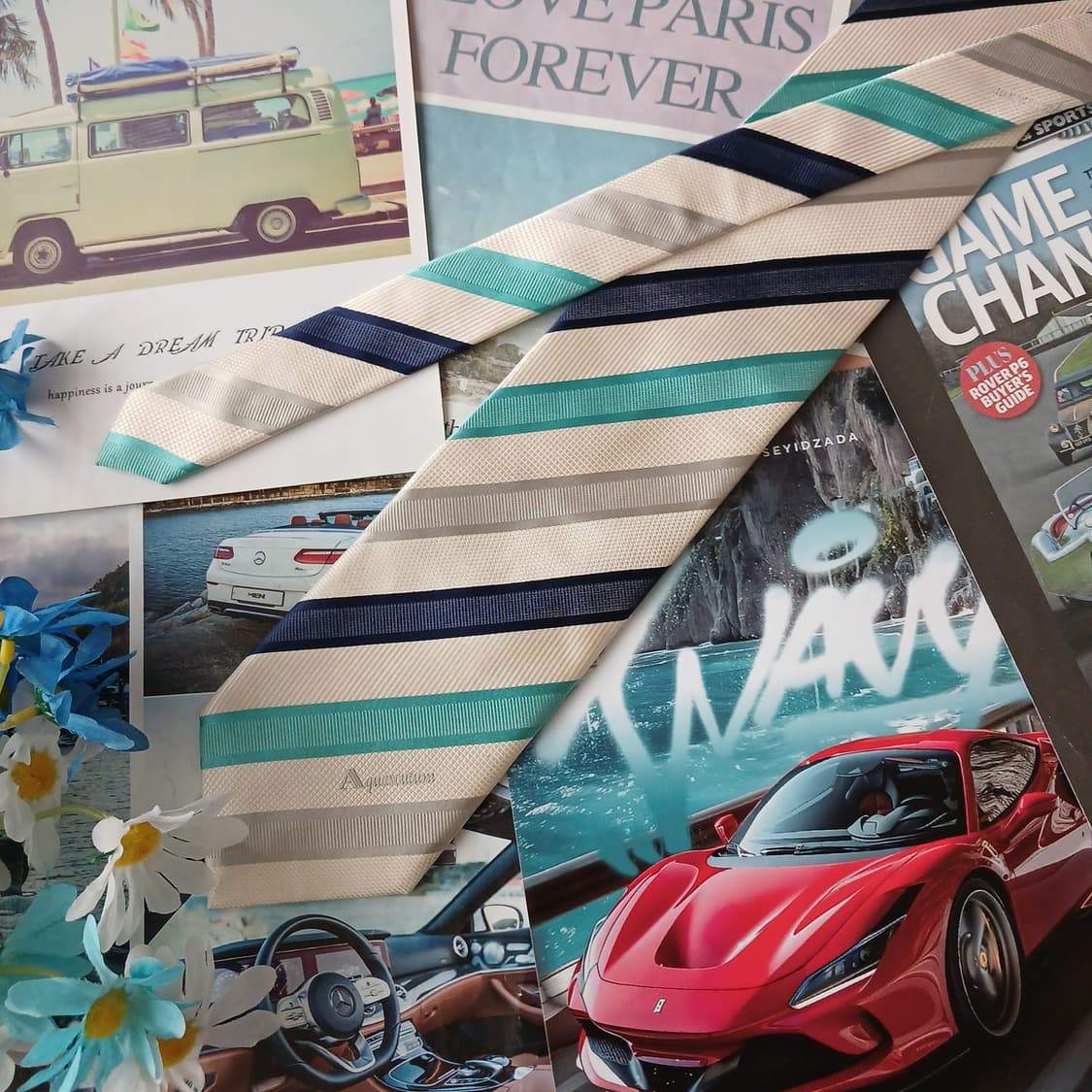 아쿠아스큐텀 실크 스트라이프 넥타이 9.3cm A등급 A19349
 상품이미지5