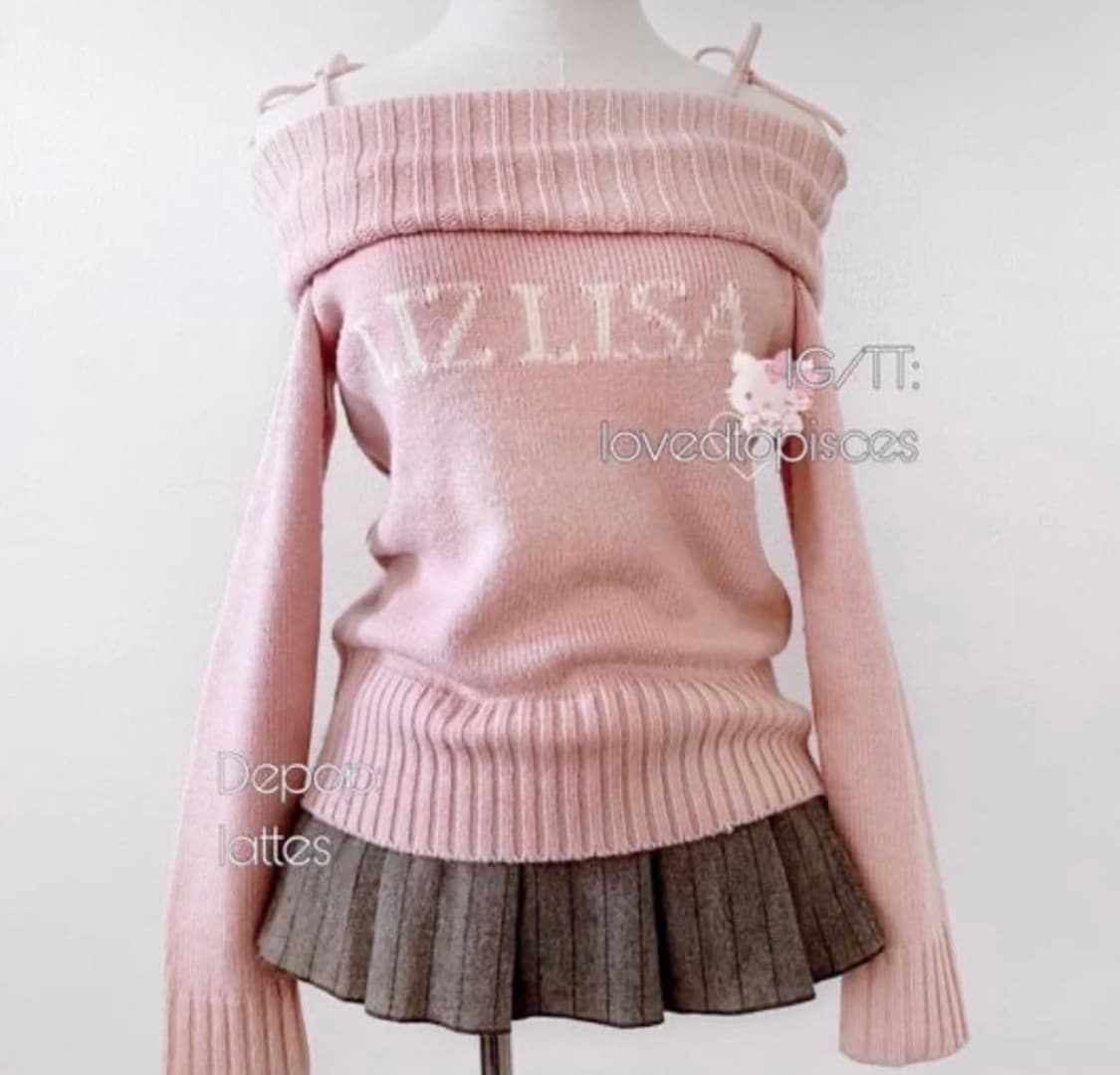 리즈리사 핑크 오프숄더 니트 빈티지 로걀 히메갸루 라떼갸루 상품이미지1