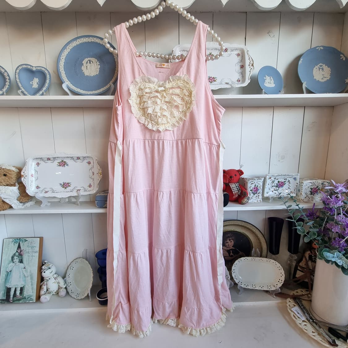 하트 레이스 딸기우유 핑크 원피스 상품이미지1