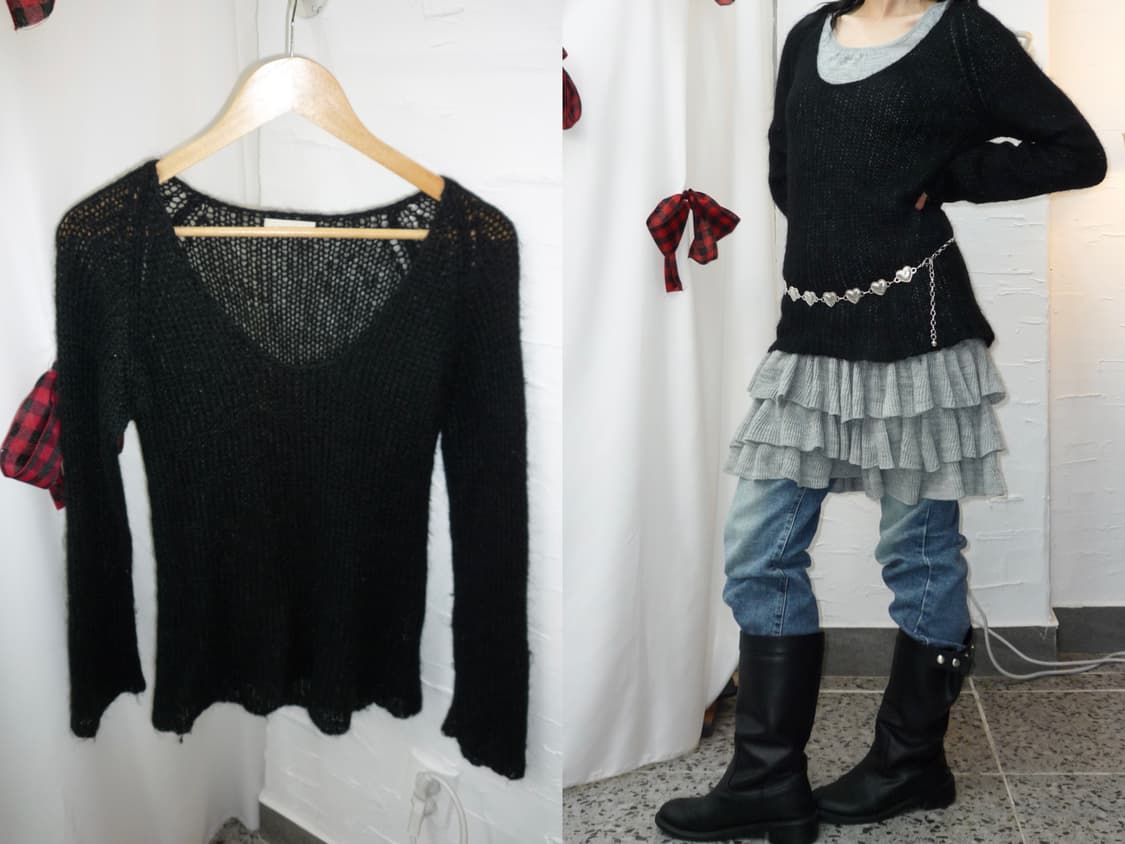 black deep v-neck knit 상품이미지1