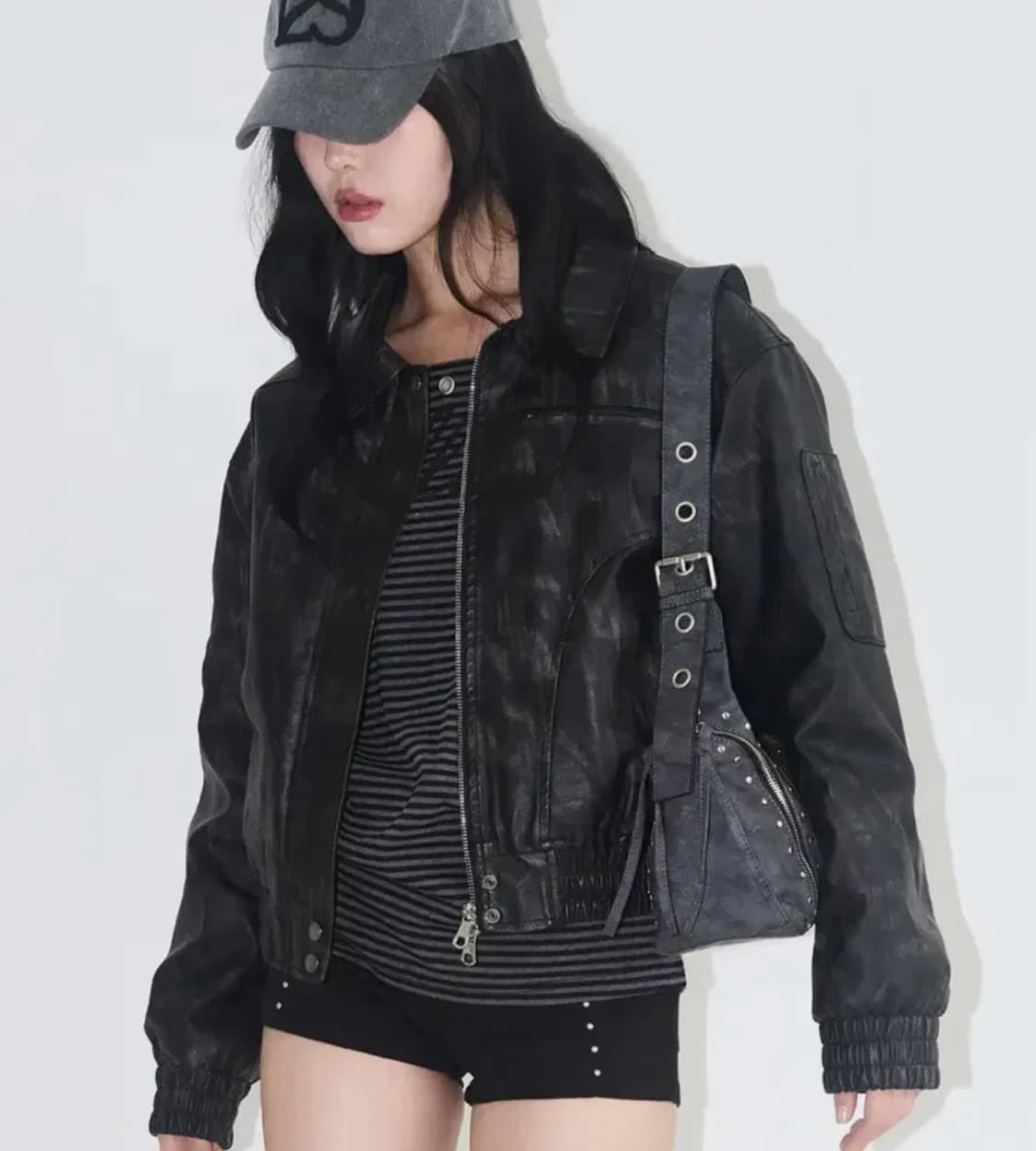 일리고 워시드 레더 봄버 자켓 블랙 S 상품이미지2