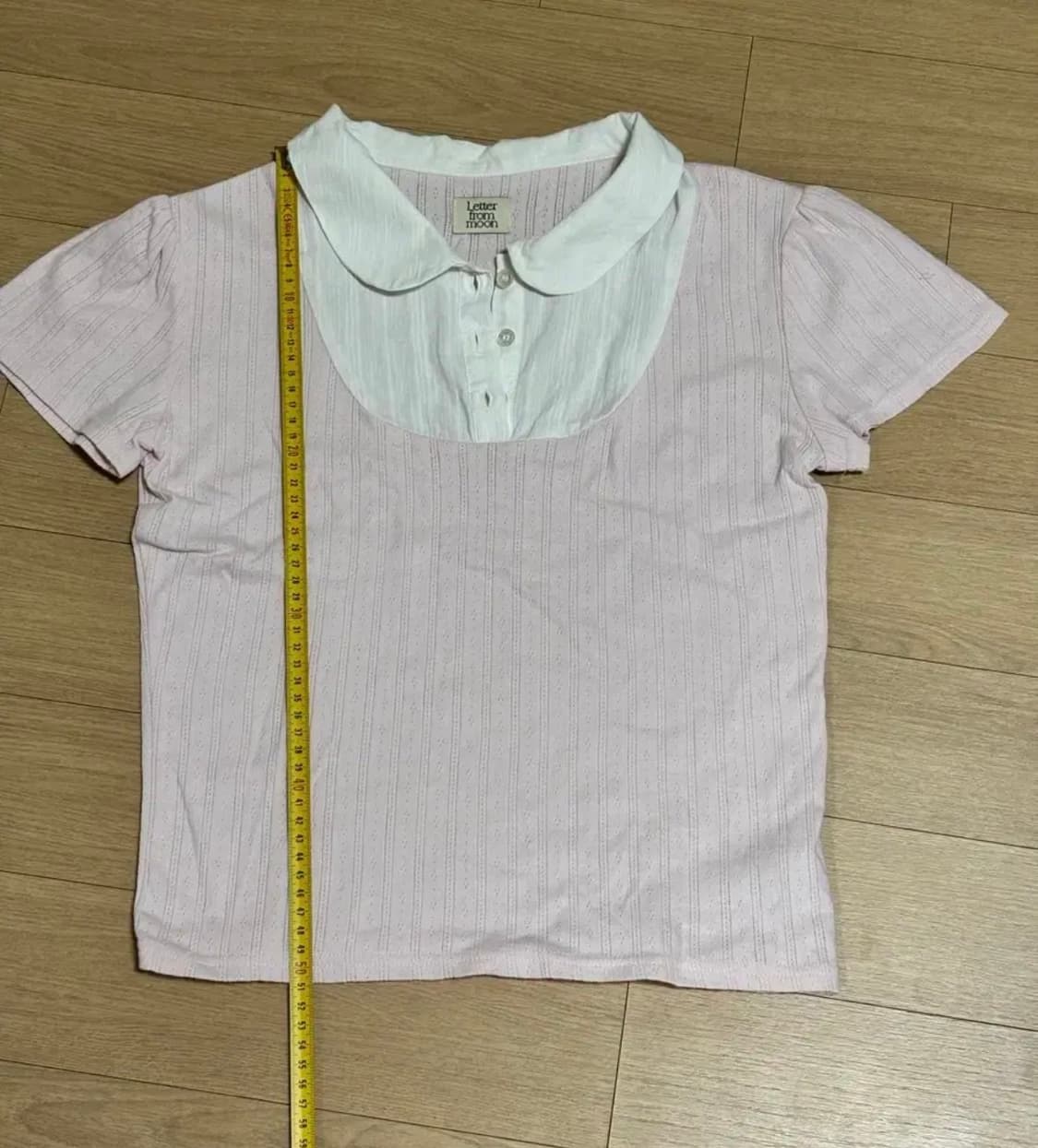 레터프롬문 베슈아 레이어드 카라 탑 핑크 크롭 반팔 티셔츠 상품이미지4