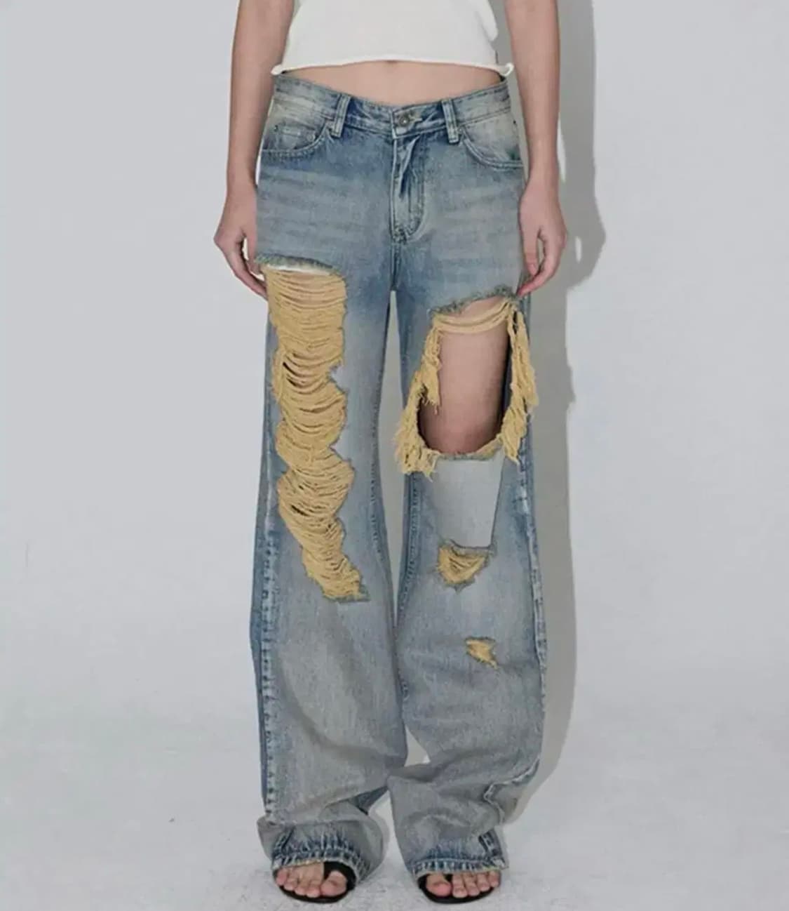 이네기 Aged Distressed Denim Pants (blue) M 상품이미지1