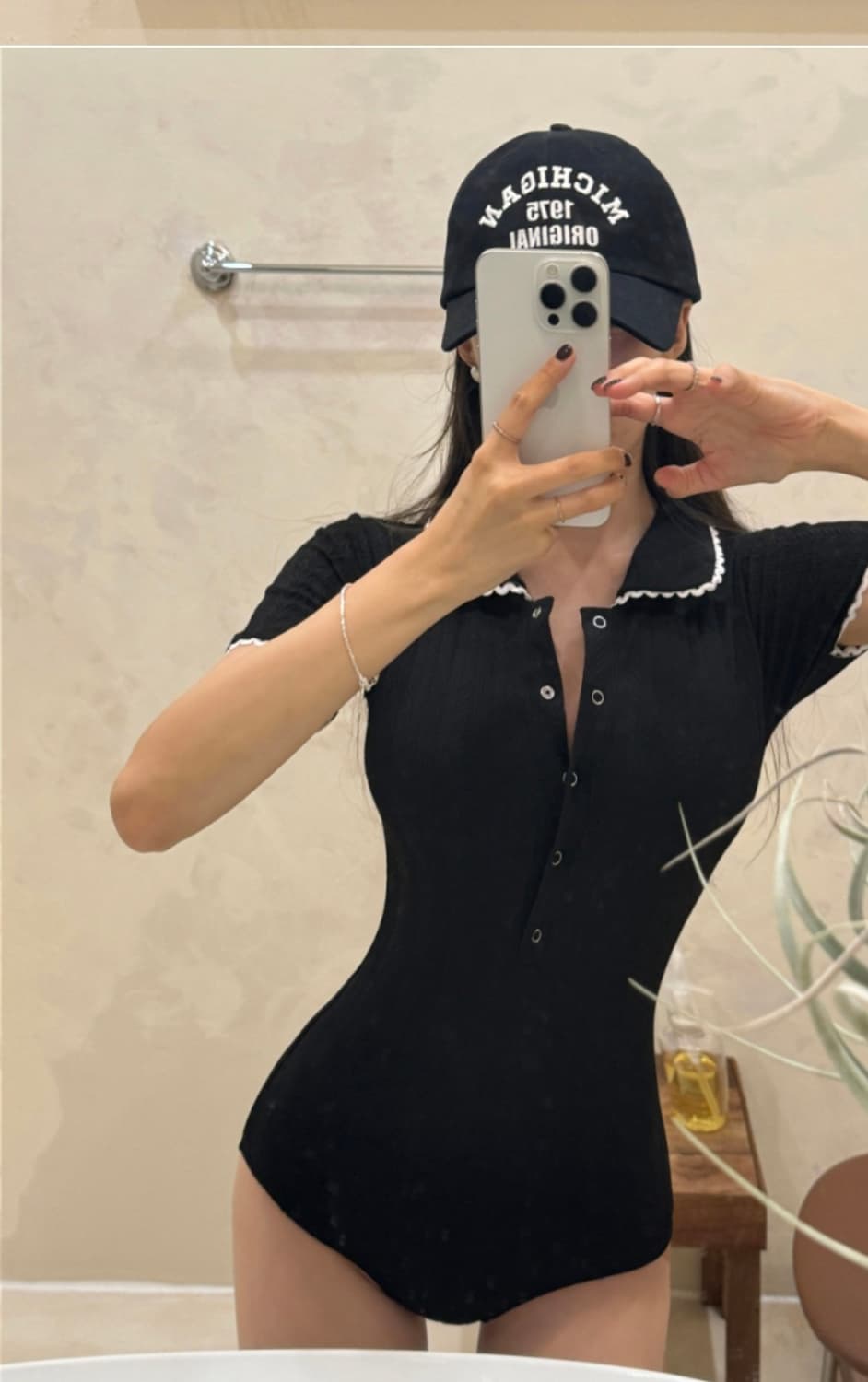 블랙 반팔 카라 모노키니 수영복 상품이미지6