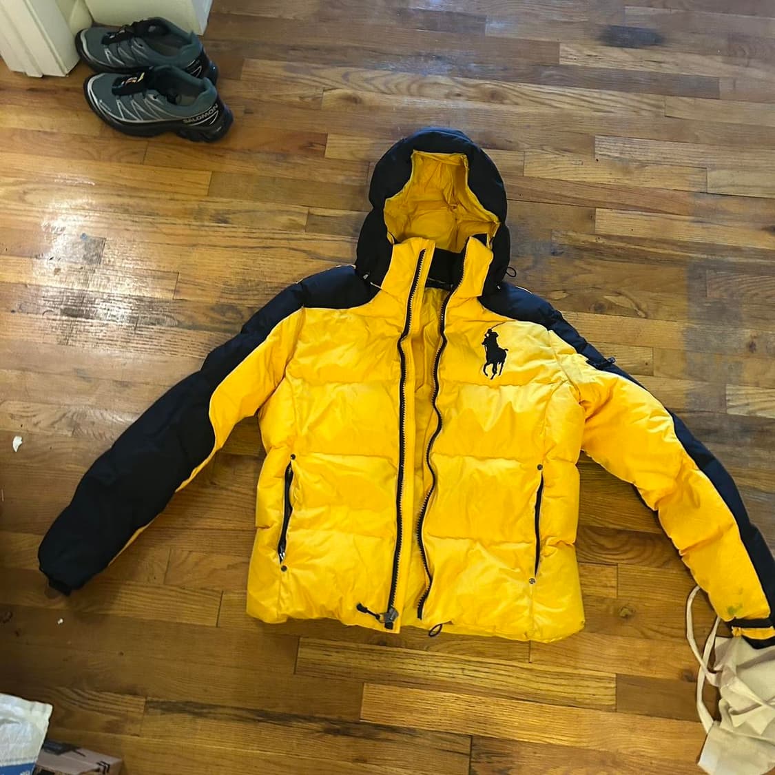 21FW 폴로 랄프 로렌 빅포니 컬러블록 다운 패딩 옐로우 블랙 상품이미지1